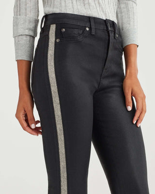 7 For All Mankind B(air) High Waist Ankle Skinny with White Snake Side Stripe in Coated Black - Taryn x Philip Boutique