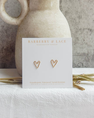 lace handmade jewelry hammered heart stud earrings