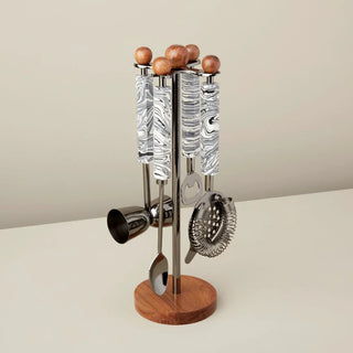 Be Home Zebra Marble & Wood Onyx Hanging Bar Set