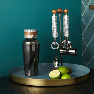 Be Home Zebra Marble & Wood Onyx Hanging Bar Set