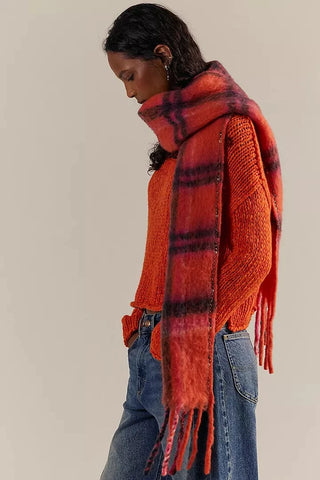 Free People Highland Plaid Skinny Scarf