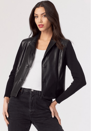 J. Society Faux Leather Jacket with Knit Sleeves