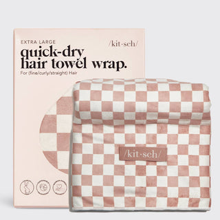 KITSCH - Extra Large Quick-Dry Hair Towel Wrap- Terracotta Checker
