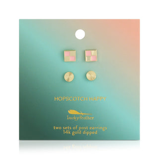 Lucky Feather Hopscotch Happy - Checkerboard + Swirl Studs