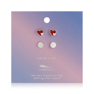 Lucky Feather Extra Love - Hearts + Round Studs