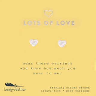 Lucky Feather Love You Lots - Silver Heart Earrings