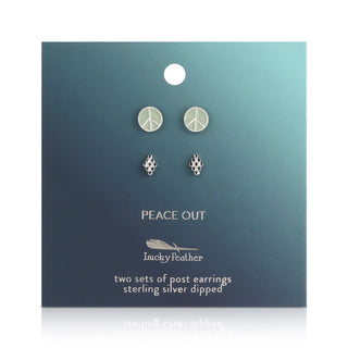 Lucky Feather Peace Out - Peace Sign + Diamond Dots Studs