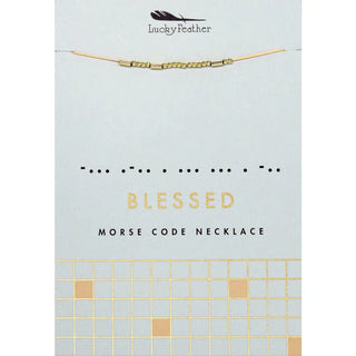 Lucky Feather Morse Code Necklace - Blessed