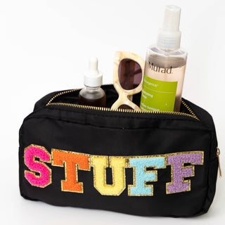 Preppy Nylon Chenille Letter Bag Travel Makeup Pouch - Multi STUFF