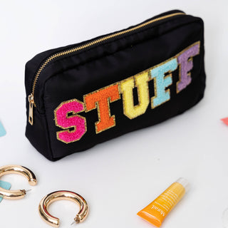 Preppy Nylon Chenille Letter Bag Travel Makeup Pouch - Multi STUFF