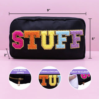 Preppy Nylon Chenille Letter Bag Travel Makeup Pouch - Multi STUFF