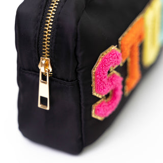 Preppy Nylon Chenille Letter Bag Travel Makeup Pouch - Multi STUFF