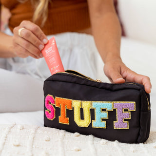 Preppy Nylon Chenille Letter Bag Travel Makeup Pouch - Multi STUFF