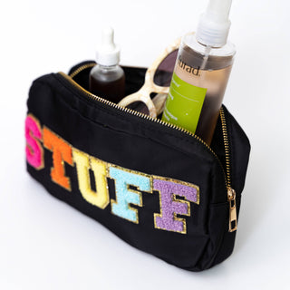Preppy Nylon Chenille Letter Bag Travel Makeup Pouch - Multi STUFF