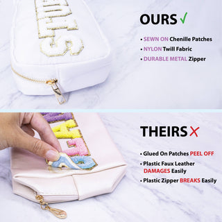 Preppy Nylon Chenille Letter Travel Makeup Pouch - STUFF
