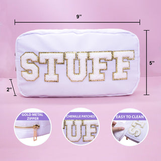 Preppy Nylon Chenille Letter Travel Makeup Pouch - STUFF