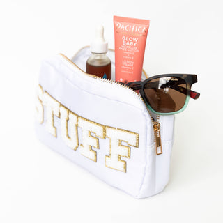 Preppy Nylon Chenille Letter Travel Makeup Pouch - STUFF
