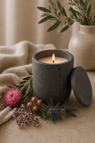 Handmade Concrete Vessel with Lid 8oz Candle • Velvet Line