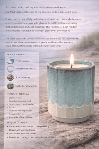 Jade Ceramic Tea Cup Candle | Sea Mist