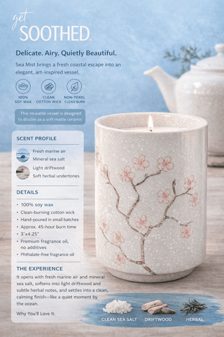 Cherry Blossom Tea Cup Candle | Sea Mist