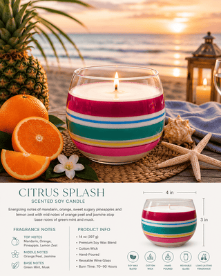 Citrus Splash Scented 14oz Candle in a 15oz Wine Glass