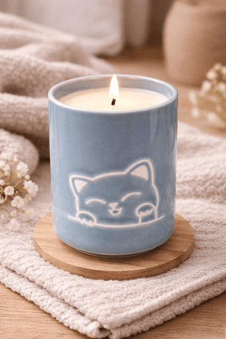 Cozy Cat Tea Cup 10oz Candle • Asian Sandalwood