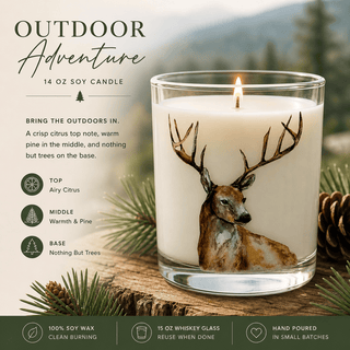 Whiskey Glass Stag 14oz Candle in 15oz Whiskey Glass • Outdoor Adventure