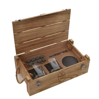 WIDDOP and Co. - Whiskey Gift Set Incl Glasses Coasters & Tongs In A Rustic Wooden Tray