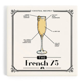 Lantern Press - CERAMIC COASTER Prohibition, Cocktail Recipe, French 75