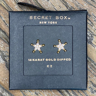 CZ Gold Dipped Cowboy Badge Earring Studs - Taryn x Philip Boutique